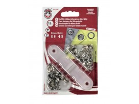 Babydrukkers. Zilverkleurige inslag drukknopen met werktuig. Een open rondje. 15 stuks per pakje Let op: 1 maat groter 11 mm. 