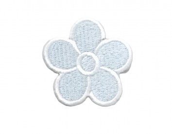 Bloem  applicatie ijsblauw met een met een wit randje groot