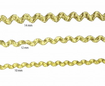 Zigzagband van ongeveer 10 mm. breed.  Helder goudkleurig  De golf is ongeveer 5 mm breed mm breed. 