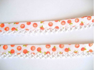 Biaisband met ruche Wit met sinaasappels 35