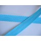 Aquakleurig biaisband met witte stip. 20 mm. breed 