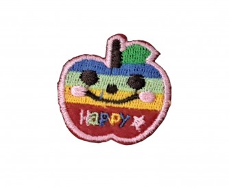 Regenboog applicatie Happy Appel  Een opstrijkbare applicatie van 3.5 x 4 cm.