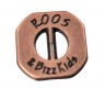 Bizzkids en Roos metalen knoop met 2 openingen. Roodkoper, met de woorden Roos & Bizzkids  Doorsnee ongeveer 13 mm