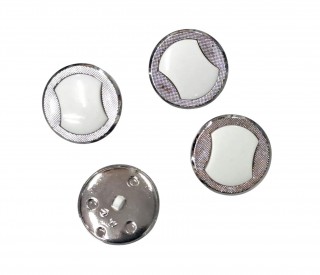 Bizzkids knoop.  Kunststof knoop op een steeltje  Zilverkleur met wit figuur  Doorsnee ongeveer 28 mm