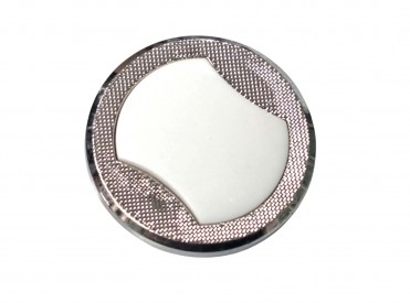 Bizzkids knoop.  Kunststof knoop op een steeltje  Zilverkleur met wit figuur  Doorsnee ongeveer 28 mm