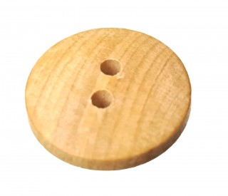 Houten knoop glad, 2 gaats  Doorsnee ongeveer 17,5 mm.  Heel lichtbruine tinten met nerven. 