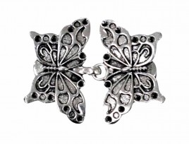 Vestsluiting oudzilver met stevige knijpers  Vlinder met grote stippen  Metaal  Afmetingen:  ongeveer 72 x 17 mm