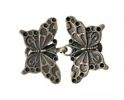Vestsluiting oudbrons met stevige knijpers  Vlinder met grote stippen  Metaal  Afmetingen:  ongeveer 72 x 17 mm