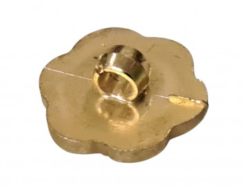 Goudkleurige kunststof bloemknoop op een steeltje  Met 2 kleurige rode bloem  Doorsnee ongeveer 18mm.