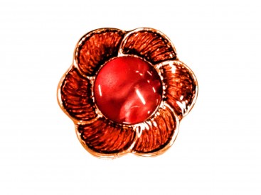 Goudkleurige kunststof bloemknoop op een steeltje  Met 2 kleurige rode bloem  Doorsnee ongeveer 18mm.