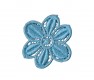Een opnaaibare aquakleurige bloemapplicatie met een doorsnee van 50 mm  Prijs per stuk.