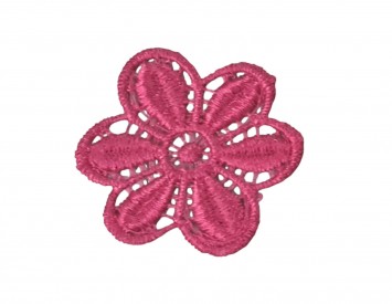 Een opnaaibare pinkkleurige bloemapplicatie met een doorsnee van 50 mm  Prijs per stuk.