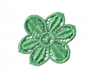 Een opnaaibare appelgroene bloemapplicatie met een doorsnee van 50 mm  Prijs per stuk.