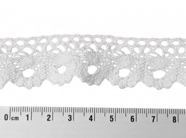 Wit kantklos kant van 25 mm. breed  100% katoen