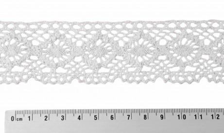 Wit kantklos kant van 32 mm. breed  100% katoen