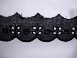 Katoen kant Zwart met 4 gaatjes en cirkel 25mm x 80 cm