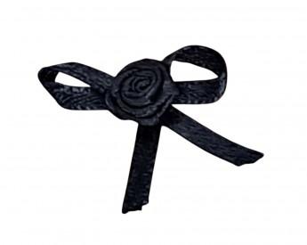 Zwart roosstrikje opnaaibaar  Ongeveer 20 x 25 mm  Deze roos/strikjes worden per stuk verkocht