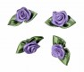 Opnaaibare bloemapplicatie  Paars roosje met groen bladvormig strikje  Ongeveer 30x15 mm.  Worden per stuk verkocht