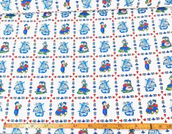 Delfts blauwe katoen, Het ruitje is 8 x 8 cm.  100% katoen  1.40 mtr breed  123 gram/m2