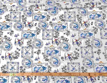 Delfts blauwe stof met Hollandse motieven