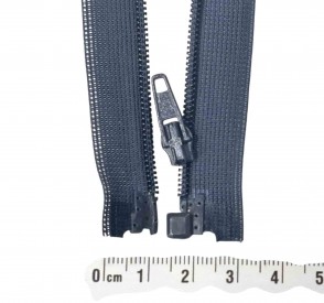 Deelbare japonrits. Donkerblauw  Lengte 50 cm  Bij een dichte rits is de totale breedte van de tanden ongeveer 4 mm. 