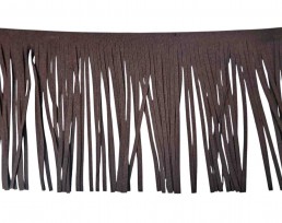 Franjes van suedine.  Donkerbruin.   Ongeveer 12 cm lang.  Leuk om jassen, tassen, laarzen en nog veel meer te verfraaien.