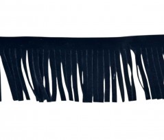Franjes van suedine.  Zwart.   Ongeveer 6 cm lang.  Leuk om jassen, tassen, laarzen en nog veel meer te verfraaien.