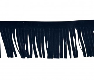 Franjes van suedine.  Zwart.   Ongeveer 6 cm lang.  Leuk om jassen, tassen, laarzen en nog veel meer te verfraaien.