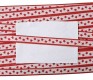 Sierband met rode sterretjes en rode randen op een witte achtergrond.  Breed:  12 mm