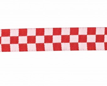 Sierband met rood/wite blokken  Breed:  15 mm