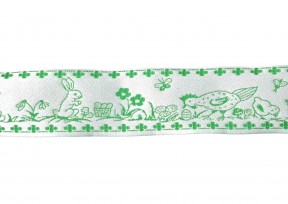 Groen sierband met kip, kuiken en haasje  33 mm breed