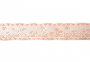 Sierband met kip, kuiken en haasje  Zacht oranje  33 mm breed