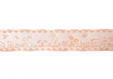 Sierband met kip, kuiken en haasje  Zacht oranje  33 mm breed