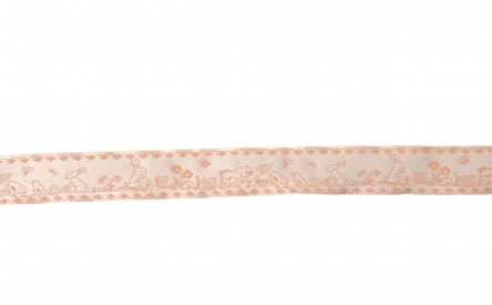 Sierband met kip, kuiken en haasje  Zacht oranje  33 mm breed