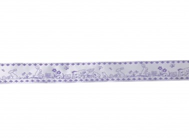 Pastel paars sierband met kip, kuiken en haasje  33 mm breed