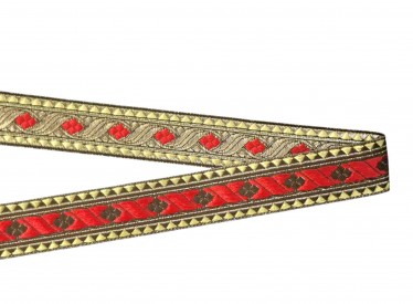 Sinterklaasband goud met rode ruiten 30 mm  1277