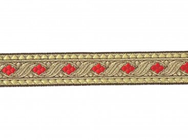 Sinterklaasband goud met rode ruiten 30 mm  1277