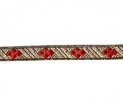 Goudkleurig sinterklaasband met een rode  ruit    Ongeveer 10 mm breed