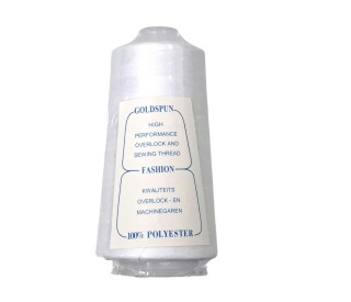 Lockgaren. 3000 yards.  Wit  100% polyester  Dikte 40/2 Ook geschikt als naaigaren.  Goldspun overlockgaren
