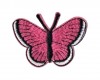 Vlinder applicatie,opstrijkbaar.  Pink. Met wit randje  Ongeveer 5 x 3,5 cm