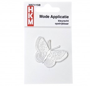 Vlinder applicatie van HKM  Opstrijkbaar  Wit  Ongeveer 5 x 3,5 cm