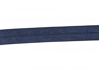 Elastisch vouwtres biaisband.  Donkerblauw.  20 mm breed.  Elastisch biaisband wordt gebruikt om rekbare stoffen af te werken.