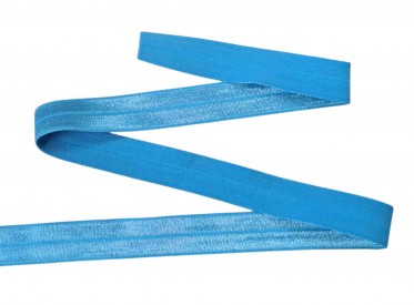Elastisch vouwtres biaisband.  Aqua iets donkerder. 20 mm breed.  Elastisch biaisband wordt gebruikt om rekbare stoffen af te we