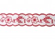 Wit katoen kant van 25 mm breed met een rood geborduurde bloem  100% katoen