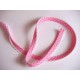 Biaisband Roze met witte stip en ruche. Dubbel 15 mm. 