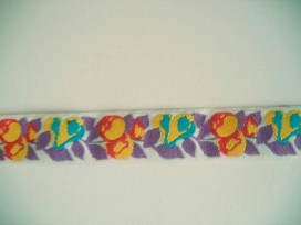 Sierband Wit met paars blad en geel/groen/rode bloem   O-837