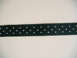 Sierband Zwart satijn met witte stip  22mm  O-840