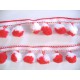 Sierband met pompom bolletjes Rood/wit
