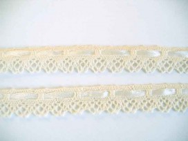 Gekleurd kant met satijnlint  Creme  2cm breed