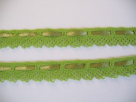 Gekleurd kant met satijnlint  Lime  2cm breed